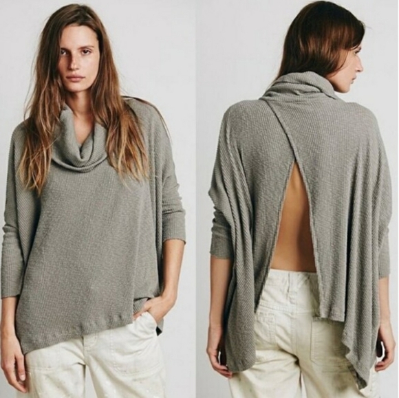 Free People Beach World Traveler Waffle Knit Cowl Neck Sweater. Green. Boho. M. - Picture 1 of 9